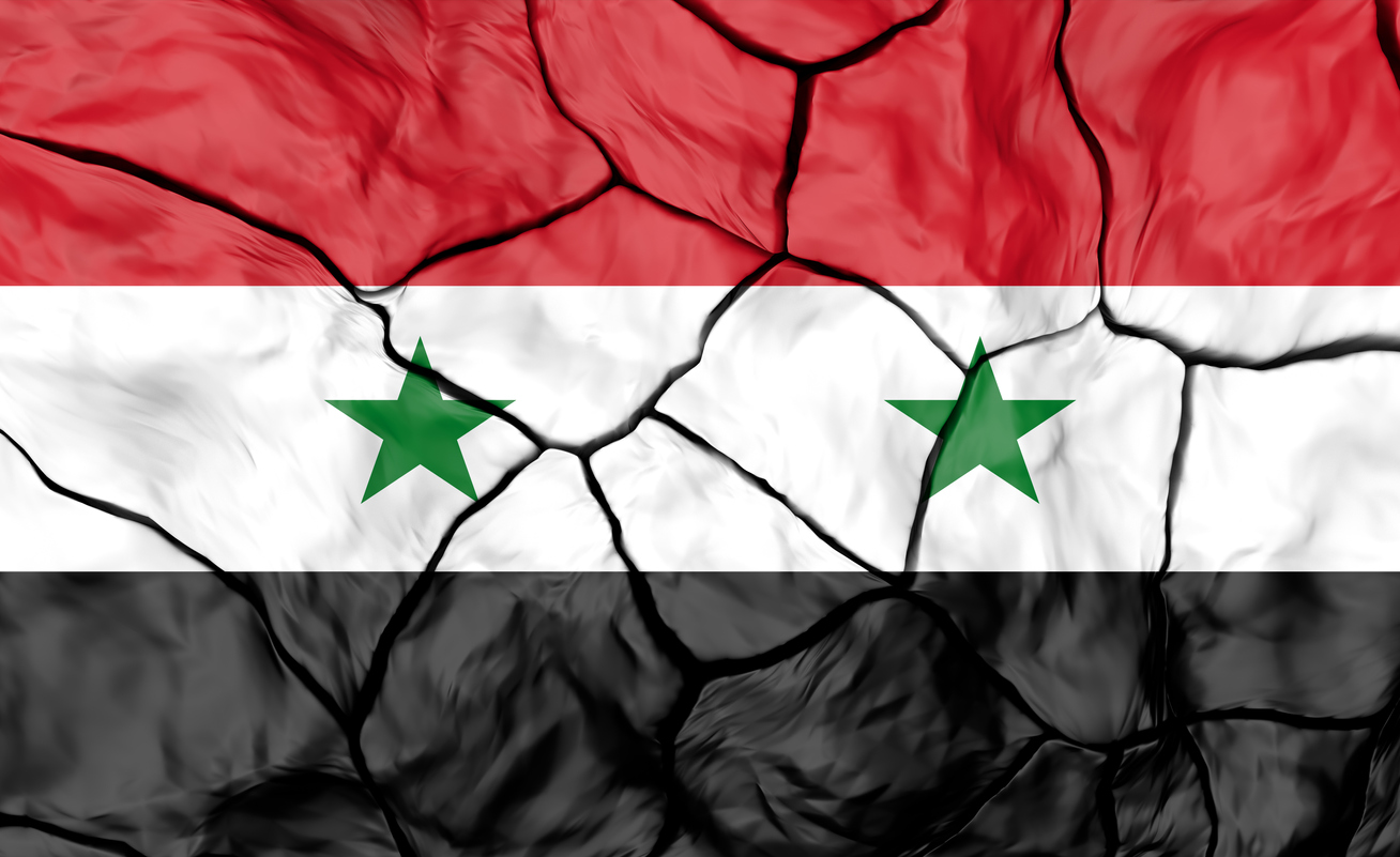 Syria Flag On Cracked background